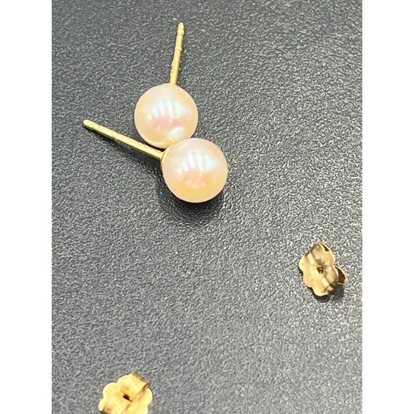 IPS Imperial Pearl Syndicate Signed 14k Yellow Gold White Pearl Stud Earrings - Picture 7 of 11
